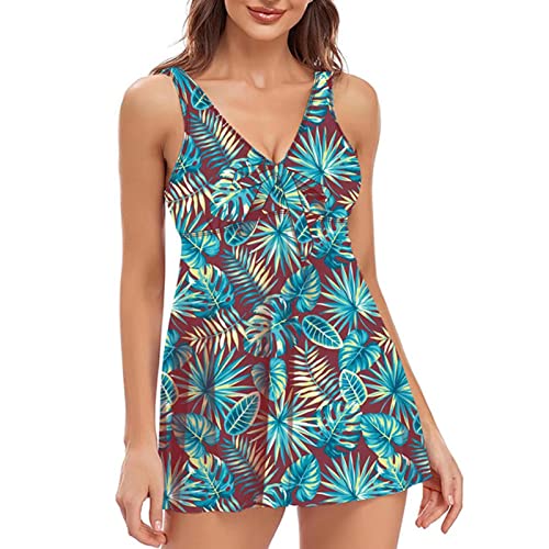 Vestido de Banho, maiô Tanquíni Estampado Elástico Com Shorts Masculino para Mulher para Praia (XG)