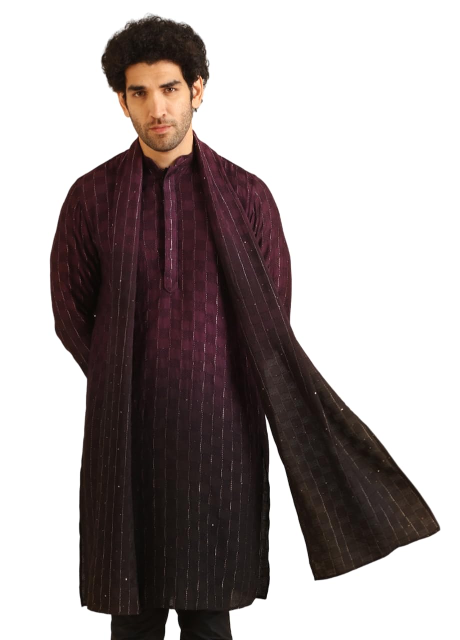 Mens Blended Fabric Dupatta/Stole/Chunni for Kurta and Sherwani | Self Design Pattern Mens Ethnic Wear | Ombre, Free Size - DU20