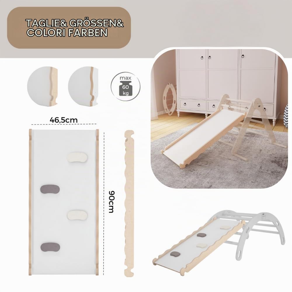MAMOI® Scivolo in legno naturale per bambini, Scivoli per arrampicata a triangolo, Gioco per uso interno e giardino, Palestrina neonato a partire
