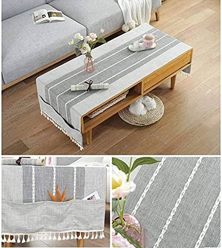 Linen Coffee Tablecloth With Pockets, Rectangular Tea Table Cloth Cover Washer Dryer Top Covers Fridge Dust Cover (Light Gray-B) #TOP1