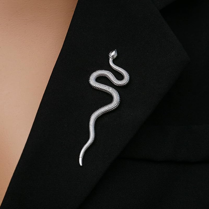 Image of Dainty Long Snake Brooch Pin Gothic Simple Sanke Pin Stainless Steel Smooth Snake Collar Pin Coat Suit Accessory Metal Animal Lapel Pin Banquet Badge Pins Backpack Bag Brooches Pin for Women Men
