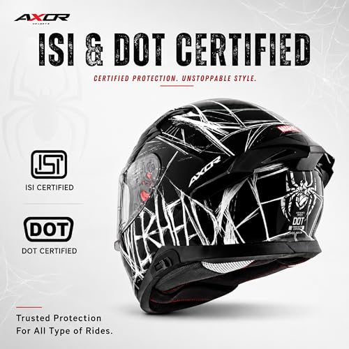 Image of Axor Apex Marvel Spiderman Full Face Bike Helmet -ECE, ISI & DOT Certified, High Impact ABS Shell, Advanced Ventilation, Anti-Scratch Visor, Premium Comfort Fit - Black, L