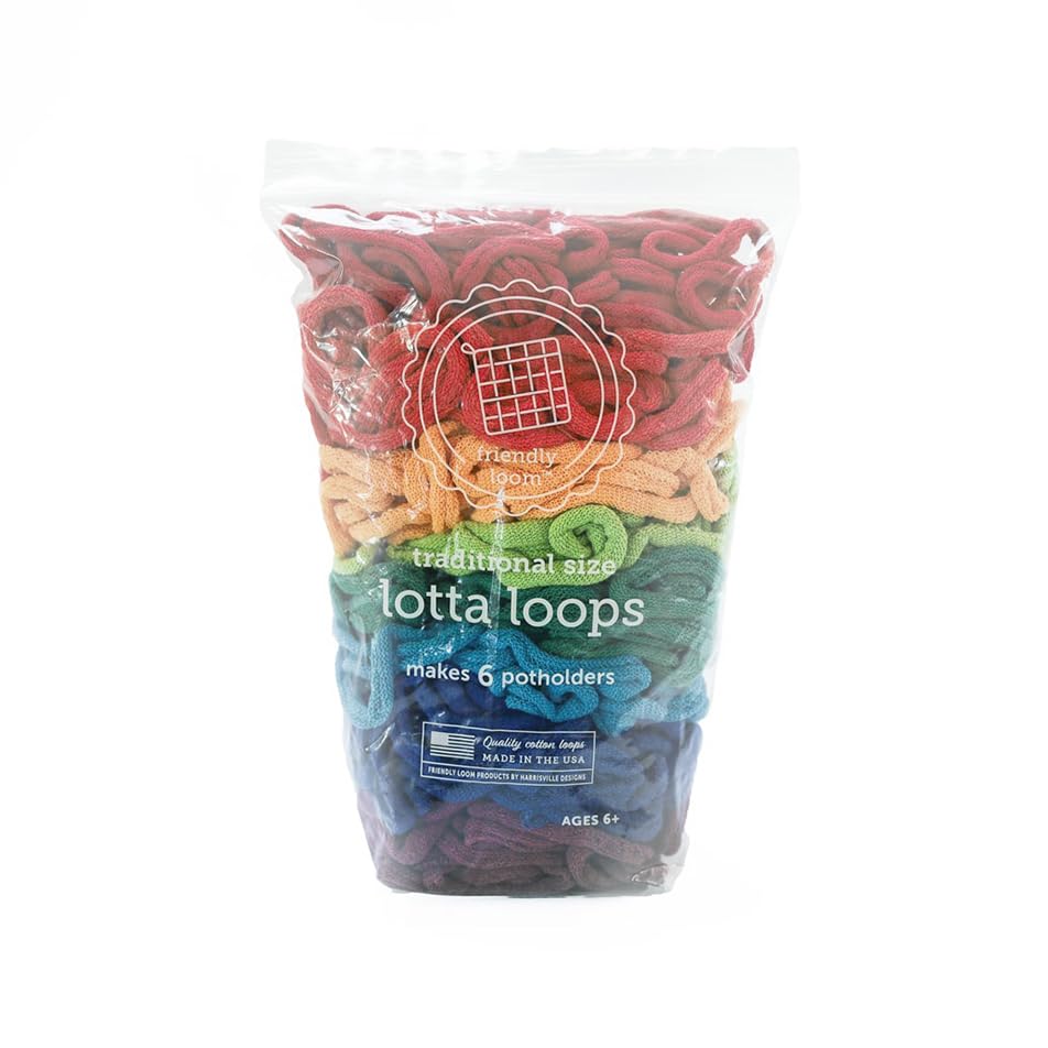 Friendly Loom Quality Cotton Weaving Loops in Rainbow Colors – 7” Traditional Size | Weave 6 Functional Potholders | Made in The USA