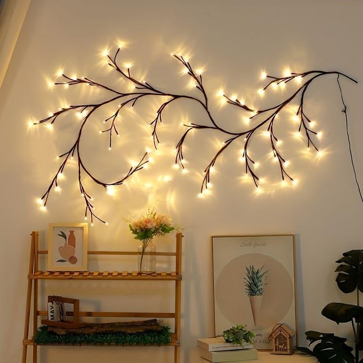 Image of 8 Modes Enchanted Willow Vine String Lights 96 Warm White LEDs 6FT with Remote and USB Power Light for Indoor /Outdoor, Diwali, Christmas, Party, Home,Festival Decoration (Vine Light)