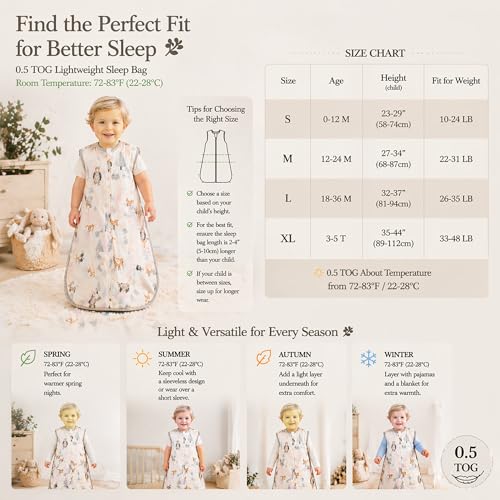 Image of Baby Sleep Sack Muslin Cotton 0.5 Tog, 12-18 Months & 18-24M, Lightweight Toddler Wearable Blanket, Soft Sleeveless Infant Sleeping Bag, Grey Unisex, Breathable Summer Sleeping Bag for 4 Seasons