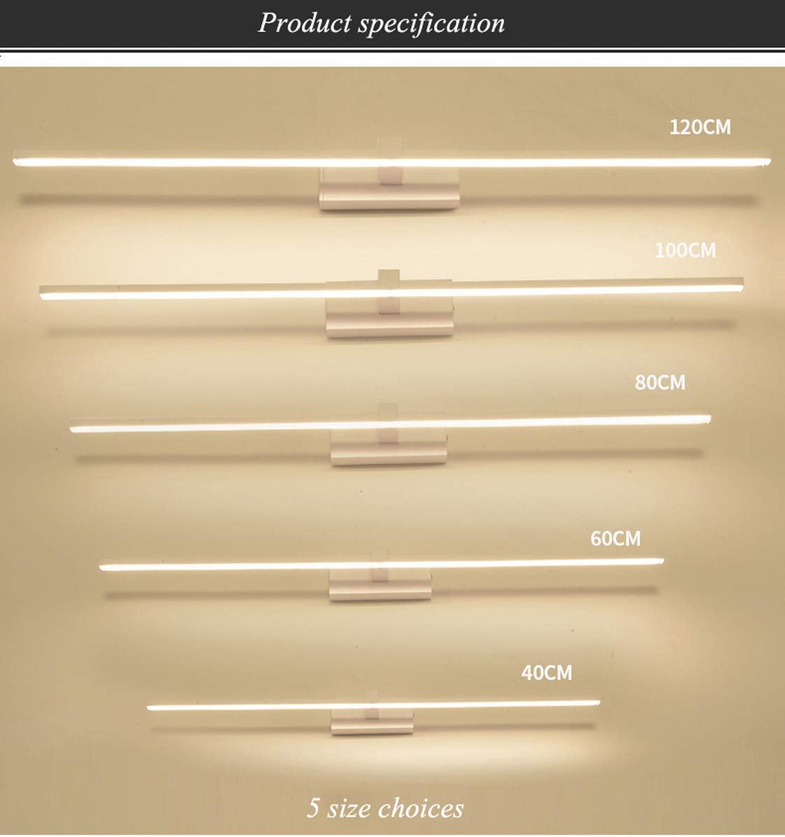 LED Spiegel Frontlicht, Wasserdicht Make-up Spiegel Licht, Flimmerfreie Rahmenbildbeleuchtung, Hotel Restaurant Badezimmer Wandleuchte 80cm