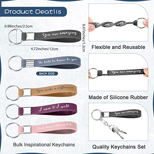 Image of Fumete 24 Pcs Inspirational Keychain Gift Employee Appreciation Gift for Women Motivational Key Rings Thank You Keychain(Classic Colors)