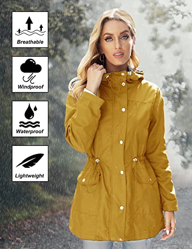 Bloggerlove Women Yellow Raincoats Lightweight Rain Jacket Waterproof Windbreaker Outdoor Striped Lined Trench Coat Outdoor Jacket Yellow S #TOP2
