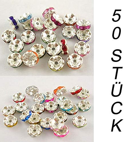 Pack of 50 Crystal Rhinestone Rondelle Colourful Spacer Beads, 6 mm Wavy Spacer Beads, Metal Beads, Crystal Beads - Image 3