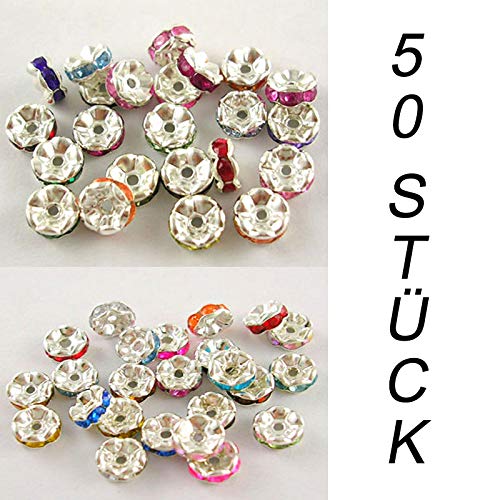 Crystal Rhinestone Rondelle Mix Colourful 8 mm Wavy Spacer Beads Metal Beads Crystal Beads Mixed Colours Rhinestones Pack of 50 - Image 3