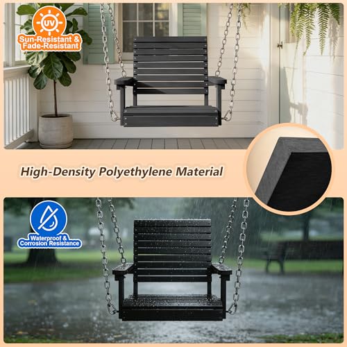Image of Psilvam 4 FT Single Porch Swing, Heavy Duty Swing Chair Outdoor, Black