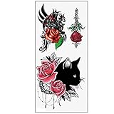 TAFLY Waterproof Temporary Tattoos Sticker Black Cat and Rose Tatto Water Transfer Fake Tatoo for Woman 5 Sheets