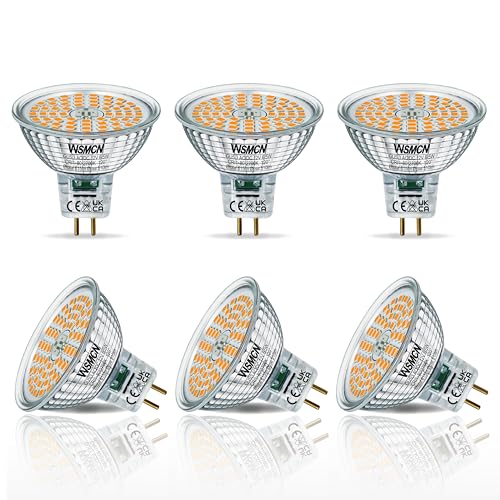 WSMCN MR16 GU5.3 LED Light Bulbs Warm White 2700K, 6.5W Equivalent to 50W Halogen, Bi-Pin Base 12V 615LM, Non Dimmable, 120° Beam Angle, Spotlight, Pack of 6