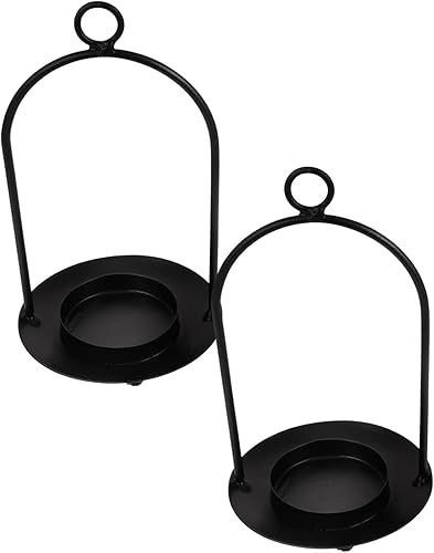 GANAZONO Portavelas de hierro forjado portátil, 2 unidades, decoraciones para salas de casa, decoración de acento negro, regalos de casa, placa de
