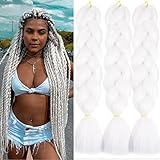 Jumbo Braiding Hair For Women and Girls 24 Inch Soft Braid Hair Extensions 3Packs Braiding Hair High Temperature Synthetic Fiber (white)
