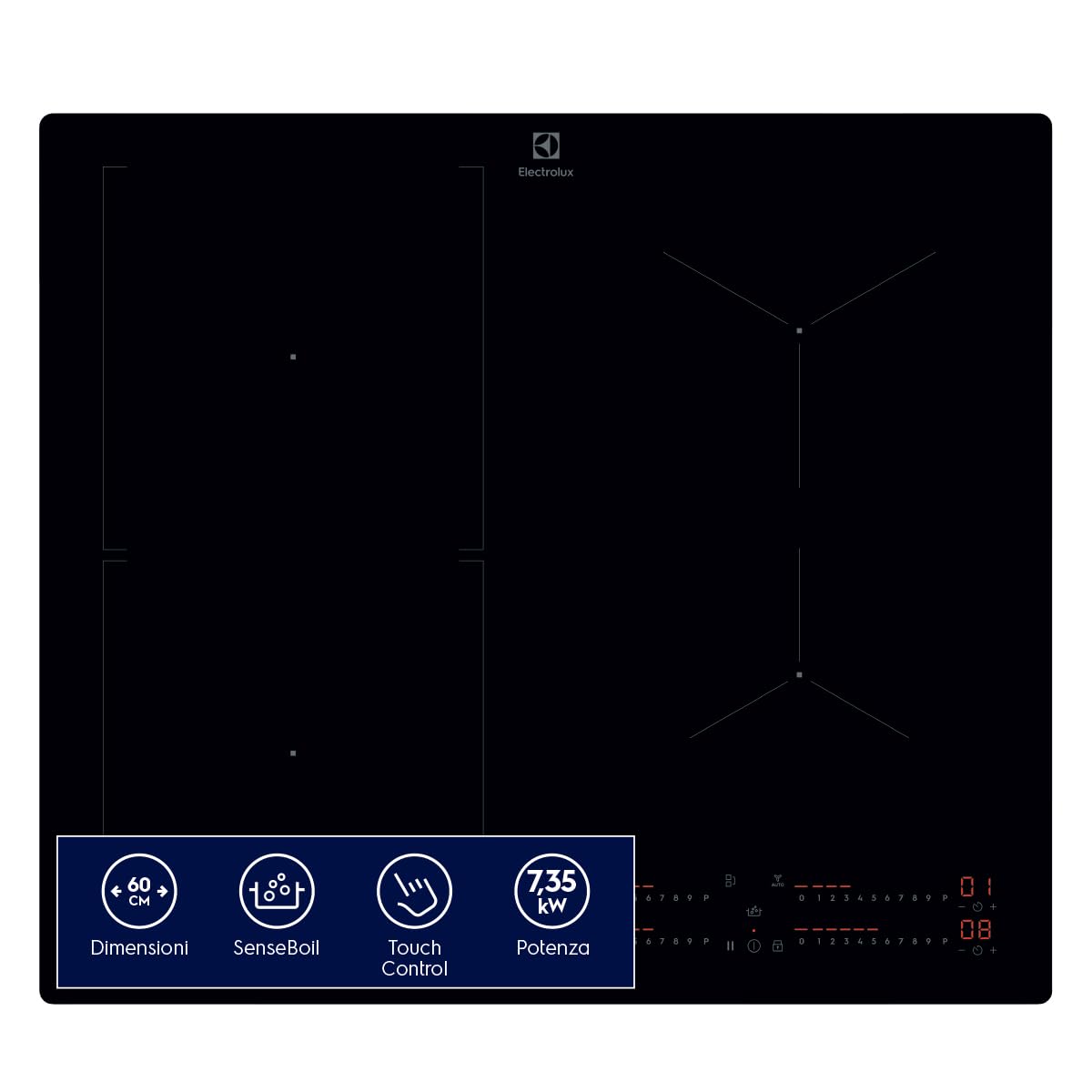 Electrolux KIS62453I 60 cm seria 700 4 palniki elastyczna strefa kombinowana funkcja Hob2Hood, SenseBoil, sterowanie suwakiem dotykowym, funkcja bezpieczeństwa dziecka