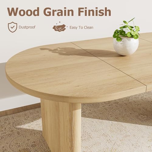 Image of GarveeHome Oval Dining Table for 6-8 People, Long Large Kitchen Table with Thick Sturdy Wooden Base, Farmhouse Dining Room Table for for Kitchen, Living Room, Office (63 inch Long,Natural)