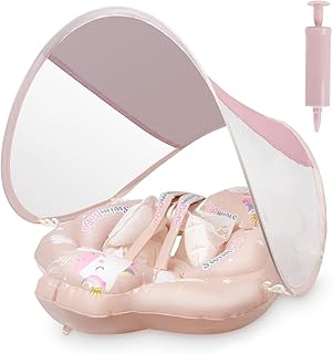 Vicloon Baby Swimming Float Inflatable, Inflatable Baby Float Baby Swimming Ring with Canopy, Swimming Float Inflatable for Infants, Baby Swimming Ring for Age 6-36 Months Toddler Children