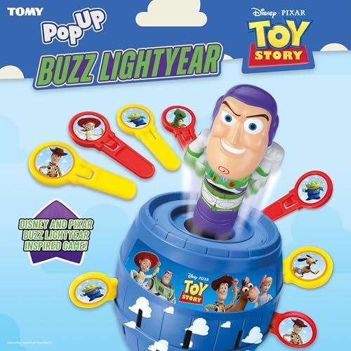 Image of TOMY Pop Up Buzz Lightyear Game, Toy Story Action Game for Kids, Funny jousting game with sticks, Disney Pixar Buzz Lightyear Family Game, Quick Response Game for 2-4 Players, Ages 4+