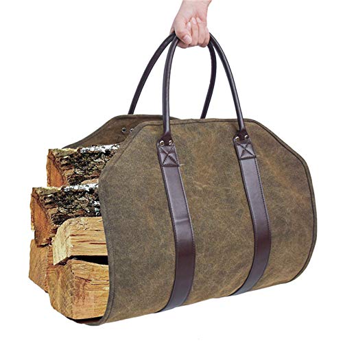 Firewood Log Carriers With Handles, Waxed Canvas Fireplace Firewood Carrier Bag, Fireplace Log Carrier Holder, Wood Tote Bag, Fireplaces Supplies Log, Carrier Bag (Multicolor) #TOP2