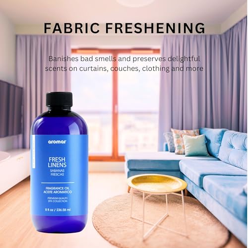 AROMAR Premium Fragrance Oil, Long-Lasting, Refreshing Uplifting Aroma for Aromatherapy, Relaxation & Household Uses. Fresh Linen 8oz