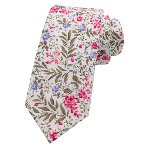 Image of Mantieqingway Men Skinny Tie Cotton Floral Necktie for Wedding Groomsmen Tie