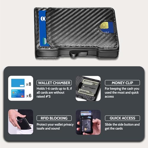 Slim Wallet for Men with Carbon Fiber Leather RFID Blocking - Minimalist Pop Up Metal Money Clip Card Holder for Credit & Cash (To my boyfriend- 2)3