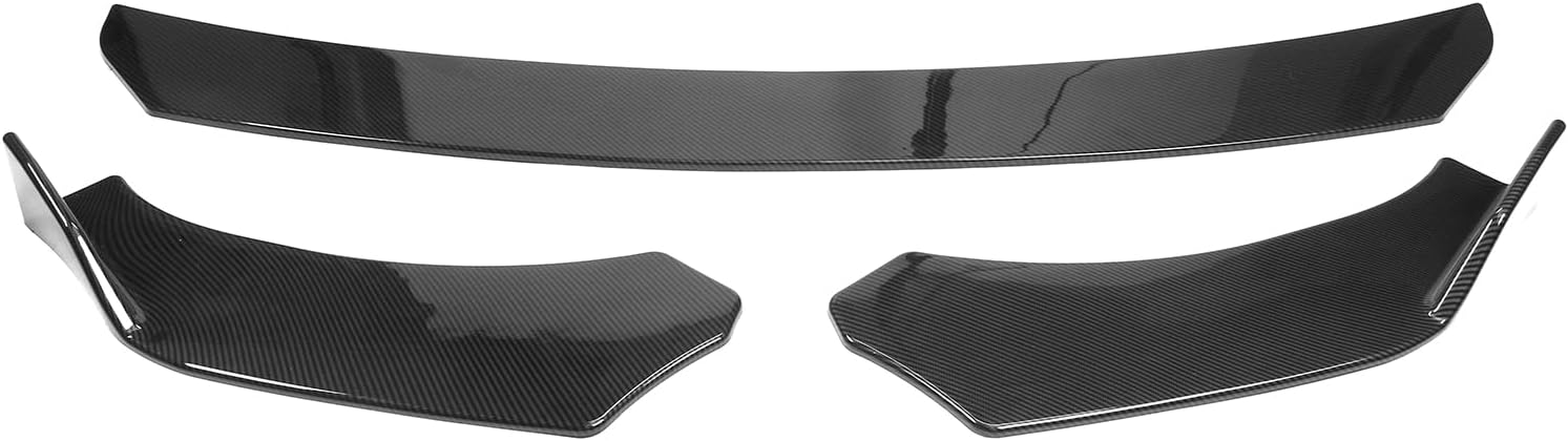 IKON MOTORSPORTS, Compatible with Most 62" - 66" Width Car, Adjustable A Style Front Bumper Lip Chin Splitter Spoiler Air Dam Carbon Fiber Print PP 3PCS