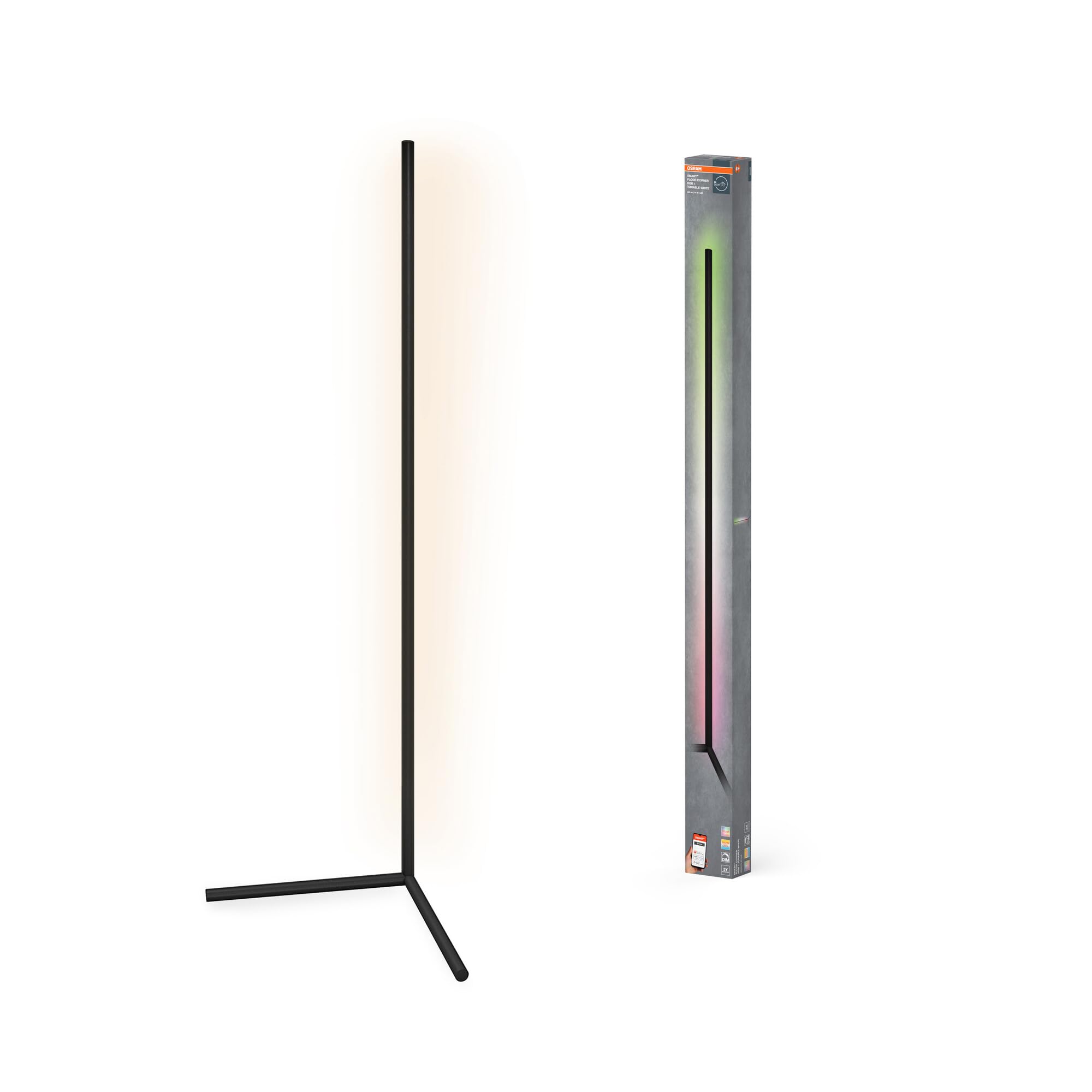 OSRAM Lampada da terra angolare LED SMART+ WiFi RGB+TW | SMART+ Wifi Floor Corner, Stand Luminaire and Ceiling Floodlight, Black, dia, 30000 h, confezione da 1