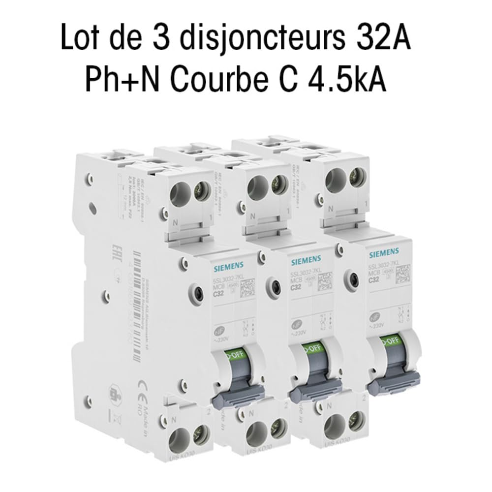 SIEMENS - Lot De 3 Disjoncteurs Électriques Phase + Neutre 32A