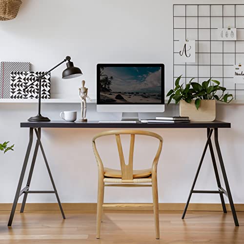 Forsho Set Of 2 Solid Wood Wishbone Dining Chair With Pu Soft Seat Cushion,Mid-Century Y Back Weave Dining Chair（Ash Wood - Black + Cushion） #TOP4