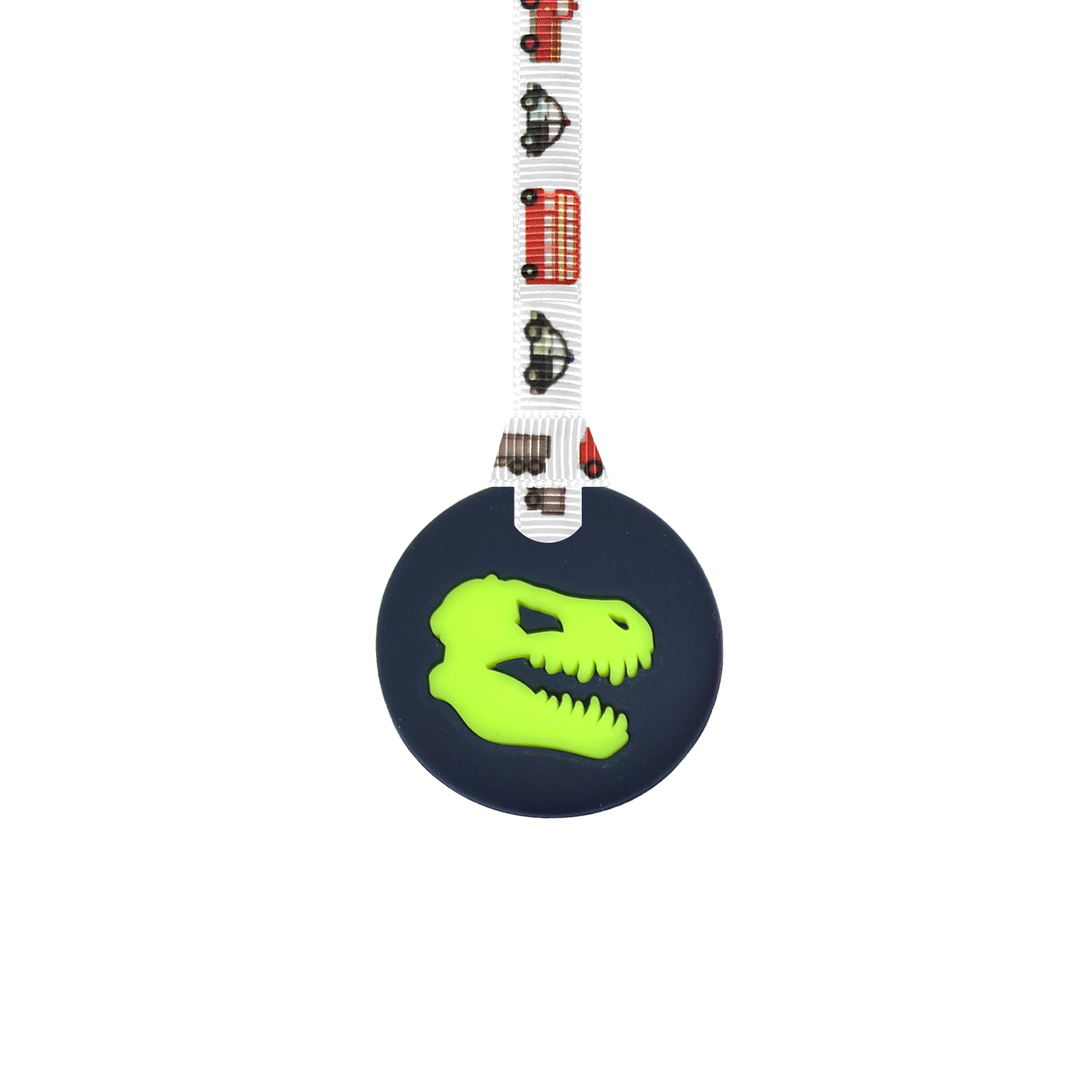 Dinosaur Jurassic Sensory Chew Necklace with Lanyard - Black & Green - for Kids with Autism, Anxiety & ADHD - 100% Food Grade Silicone - Sensory Oojamabobs (Vehicles, 54cm Lanyard)