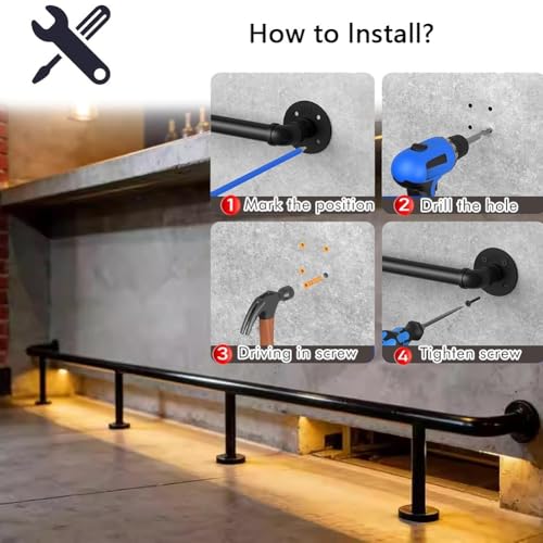 Pasamanos de escalera industrial con barra de acero inoxidable y kit 5