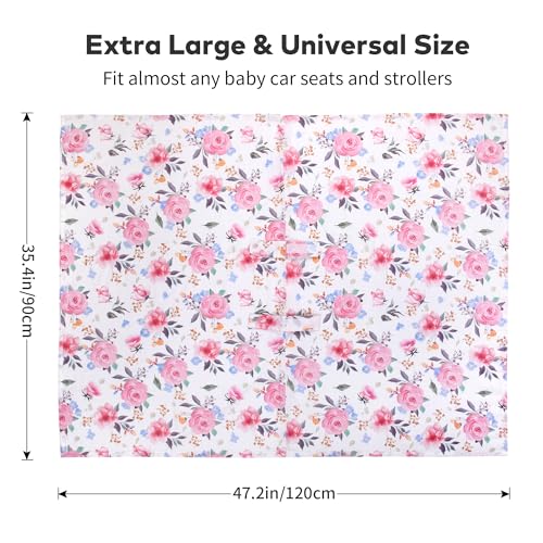 Image of Rquite Infant Car Seat Cover for Babies Girls, 100% Muslin Cotton Carseat Canopy, Breathable Stroller Sun Shade, Baby Shower Gift & Newborn Essentials, Universal Fit Summer & Hot Weather (Floral)