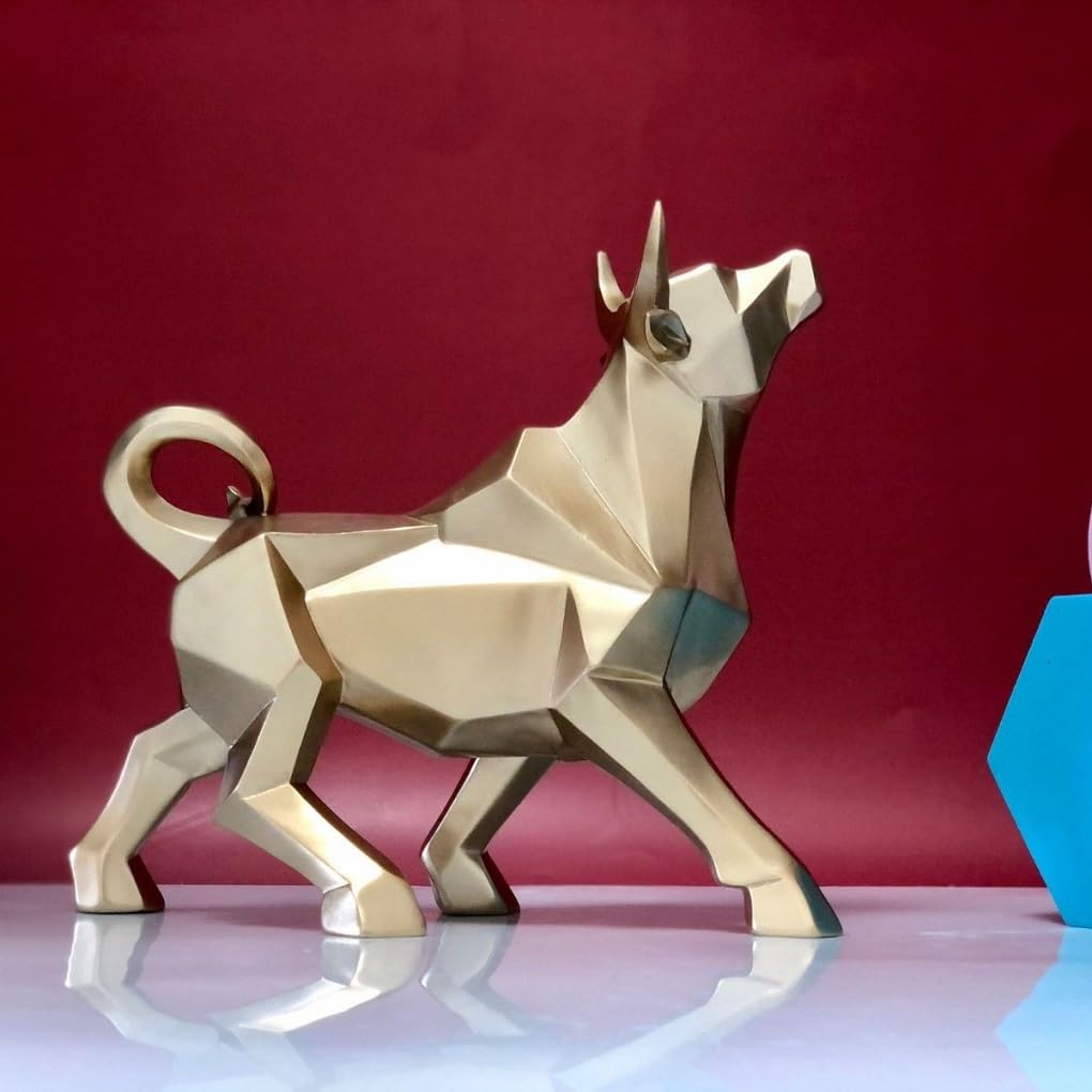 Abstrakte Bullen-Skulptur, geometrische Harz-Statuen, moderne und einfache Heimdekoration, Sammelfiguren (Goldbull)