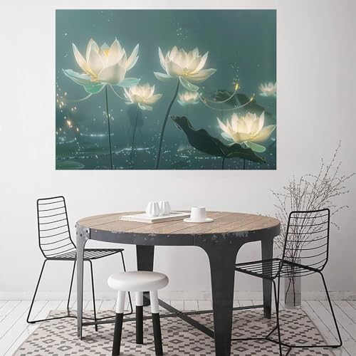 Impression sur toile lotus sur le lac encadrée 70x100cm pour décoration murale