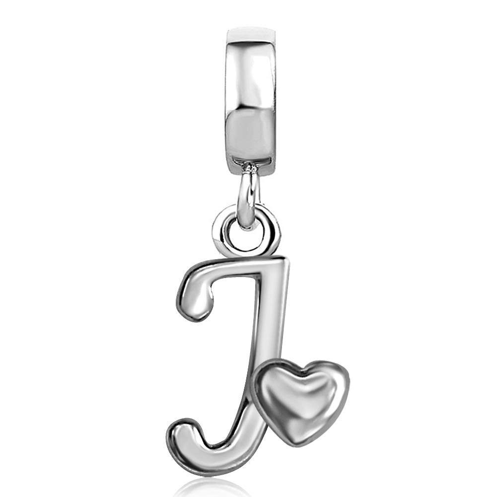 TGLSInitial A-Z Letter Charm with Heart Dangle Beads Compatible With Pandora Charms Bracelets