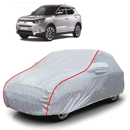 Image of Sulfar 100% Waterproof Car Body Cover Compatible with Mirror for SsangYong Tivoli (Triple Stitched, Full Bottom Elastic, Magic Silver with Red Piping)