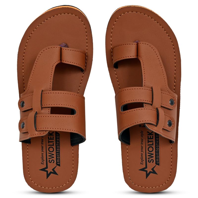 Image of Stylish Flip Flops and Slippers for Men | Comfortable & Lightweight Rubber Chappals Anti-Skid, Durable, Casual Footwear for Home & Outdoor Use (ALL-SWOLTEK-SOLDIER-TAN-2727 PT)