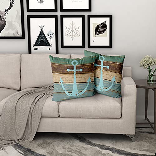 Giwawa Nautical Anchor Rustic Wood Throw Pillow Cover Set Of 2 Decorative Pillow Case For Sofa Couch Bed Office Car 18X18 Inch #TOP7