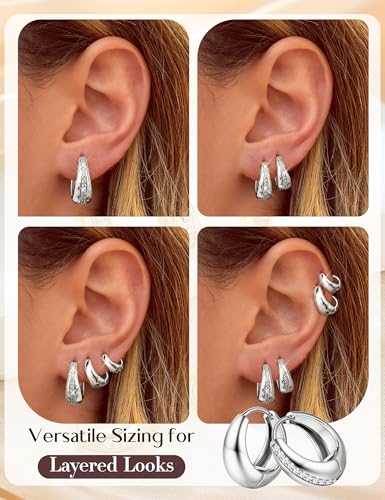SAILIMUE 3 Pairs 14K Gold Plated Chunky Hoop Earrings for Women Trendy - image 5