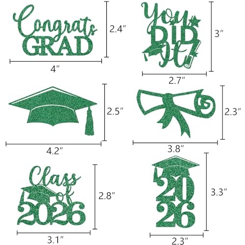 Image of Graduation Centerpiece Sticks 24PCS Glitter Grad Picks Party Table Decor Senior High School College Sign Green