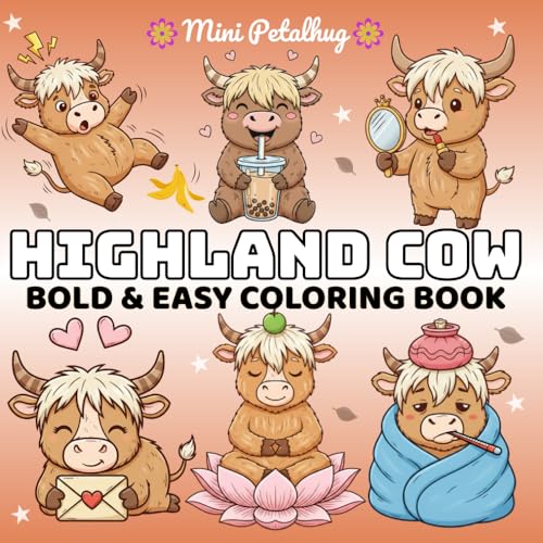 Highland Cow Bold and Easy Coloring Book: Cozy Scottish Cow Book with Simple and Big Designs for Relaxation, Cute Cow Gift for Kids & Adults image 2