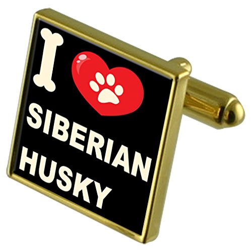 Gemelos Husky Siberiano hombre y clip de dinero color oro accesorio traje