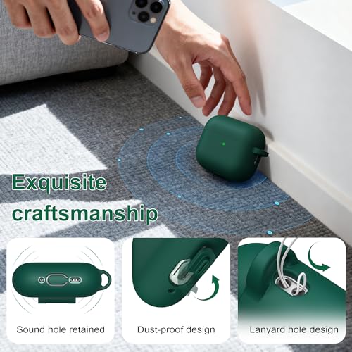 Image of R-fun for AirPods Pro 3 Case (2025), Soft Silicone Protective Case Cover Compatible with Apple AirPods Pro 3rd Generation (USB-C Cable) for Women Men with Cleaning Kit and Keychain, Black Green