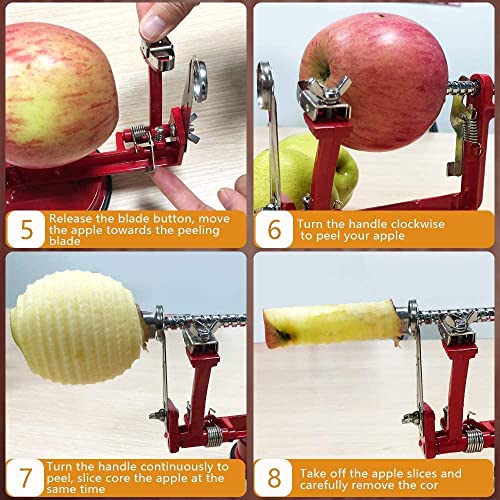Apple Peeler, Stainless Steel Apple Corer Slicer Peeler, Durable Heavy Duty Die Cast Magnesium Alloy Apple Peeler Slicer Corer With Suction Base(Red) #TOP5