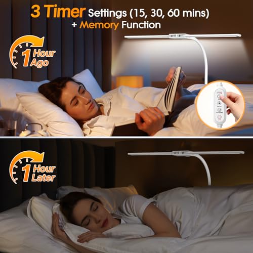 Image of Syrinx LED Desk Lamp, Dual Head Desk Light with Clamp, 50 Lighting Modes Eye-Caring Table Lamp, Flexible Gooseneck Task Light with Motion Sensor, Wired Control, Timer & Memory Function for Home Office