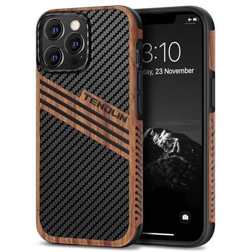Coque iPhone 13 Pro Max anti-choc et anti-trace en bois et cuir