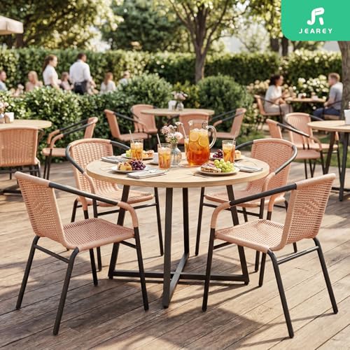Image of JEAREY Outdoor Patio Rattan Dining Chairs Set of 4, All Weather Stackable Dining Chairs for Lawn, Restaurant, Garden, Beige