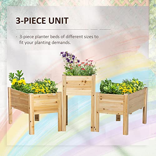 Outsunny Raised Garden Bed Set Of 3, Wooden Elevated Planter Box With Legs And Bed Liner, Diy Shape, For Backyard And Patio To Grow Vegetables, Herbs, And Flowers, Natural #TOP3